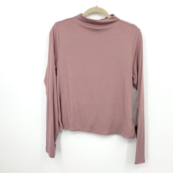 Old Navy Women XL Shirt Mauve Pink Long Sleeve Rouched Mock Neck Go Dry Ribbed - Picture 1 of 8